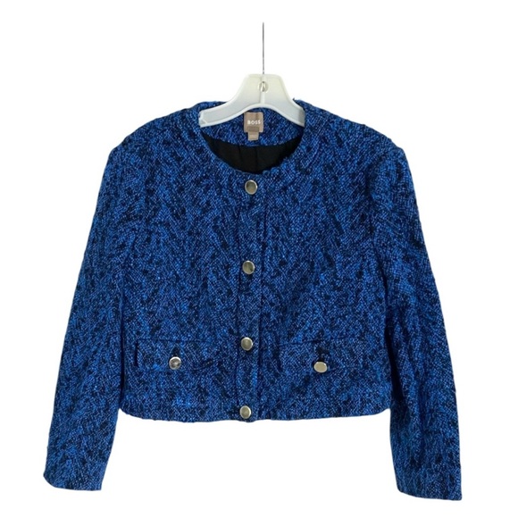 Boss Janoa Jacket Blazer in Blue Black Tweed Size 8 - Picture 5 of 11